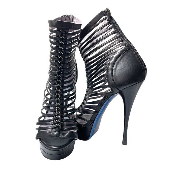 VERSACE Chain Detail Strappy Leather Ankle Booties - Picture 13 of 13